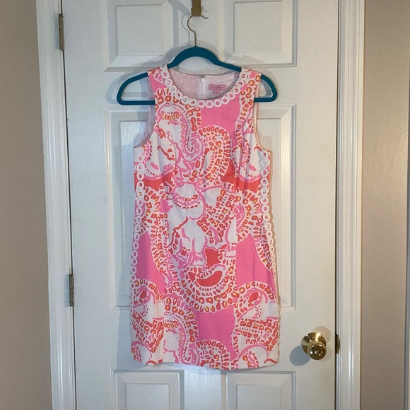 Lilly Pulitzer Mila shift dress Hot Coral Trunk In Love - Picture 3 of 5
